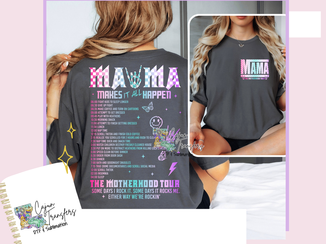 a woman wearing a mamma t - shirt with the words mamma on it