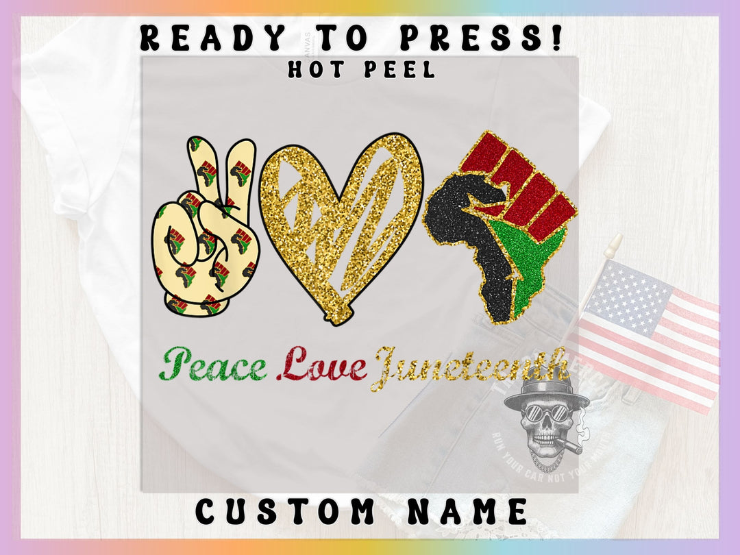 a t - shirt with the words peace love and a peace sign