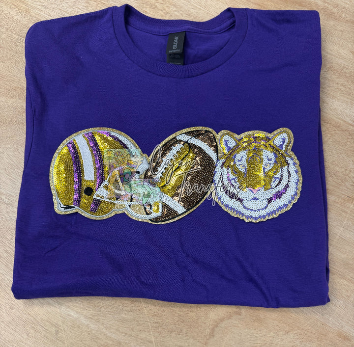 11" Tigers Trio Sequins and Glitter Trio Shirt Patch