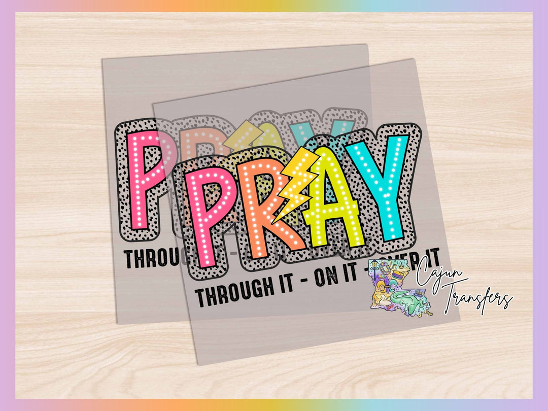 a card with the words pray through it on it