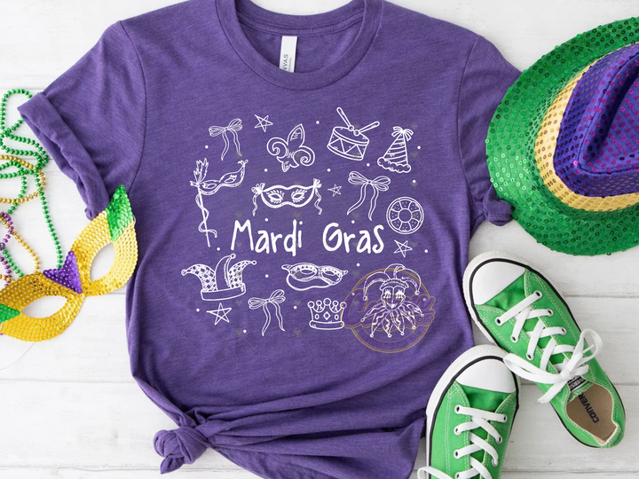Mardi Gras Doodle White