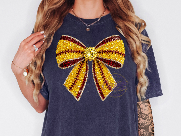 Softball Rhinestone Bow