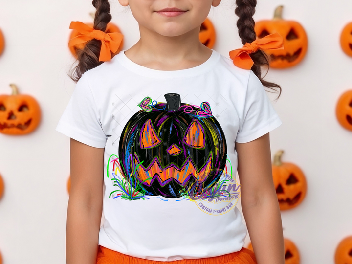 Neon Jack-o-lantern with hearts