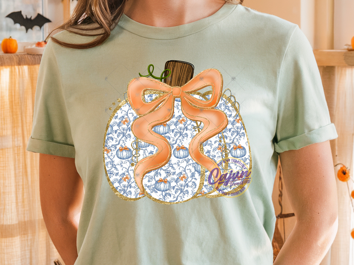 Pumpkin Blue Floral Bow
