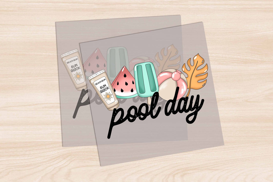 a picture of a postcard with the words pool day on it