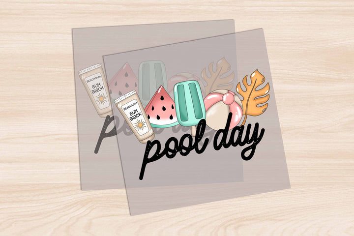 a picture of a postcard with the words pool day on it