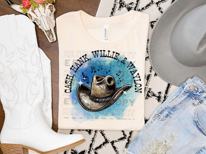 a cowboy hat, cowboy boots, and a t - shirt