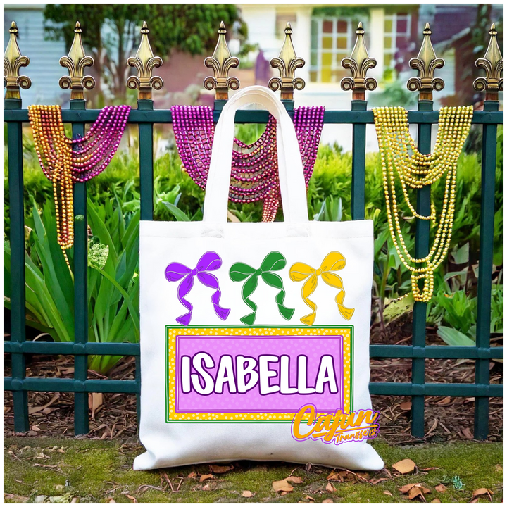 Personalized Mardi Gras Bows Bead Bag