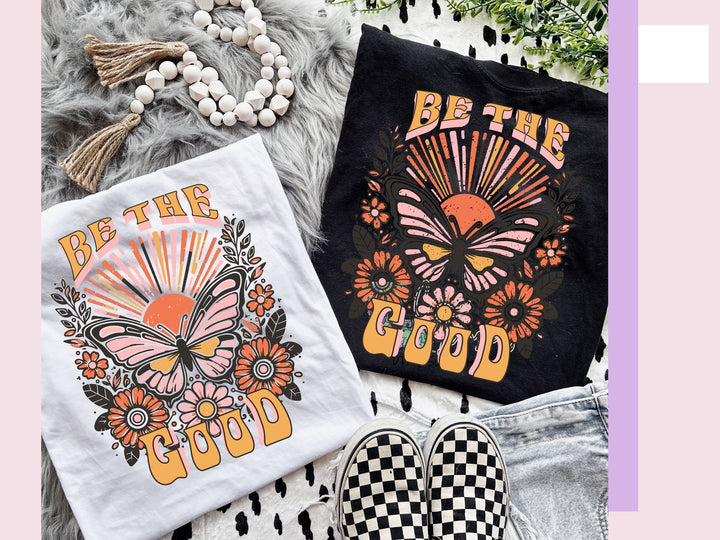a pair of shoes and a t - shirt with the words be the good on