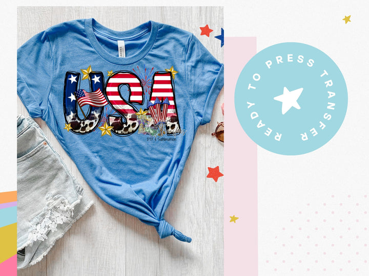 a blue tshirt with the word usa printed on it