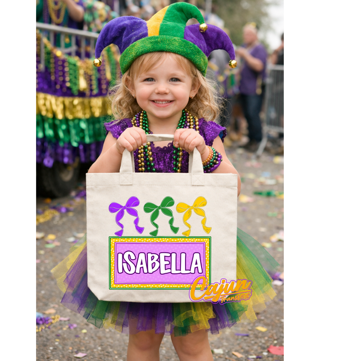 Personalized Mardi Gras Bows Bead Bag