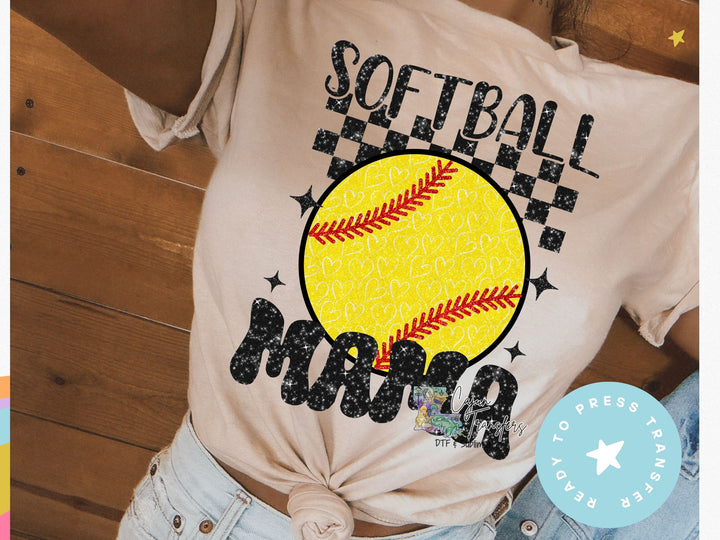 a softball mom shirt with a softball on it