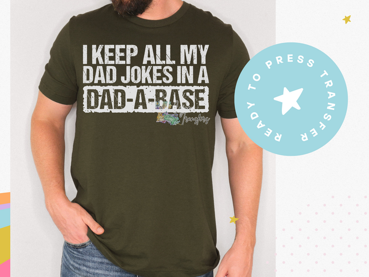 a man wearing a t - shirt that says i keep all my dad jokes in