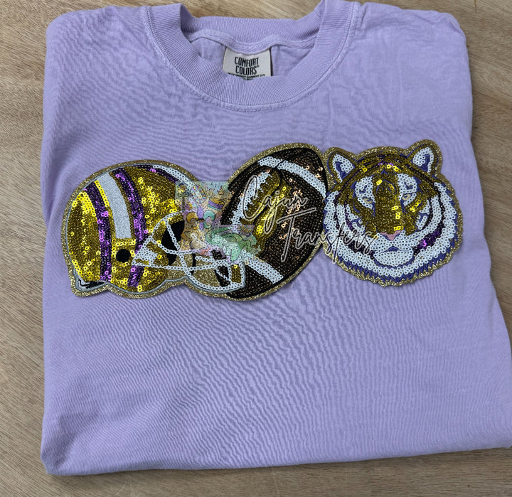 11" Tigers Trio Sequins and Glitter Trio Shirt Patch