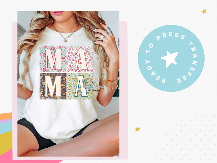 a woman wearing a t - shirt with the word ma ma on it