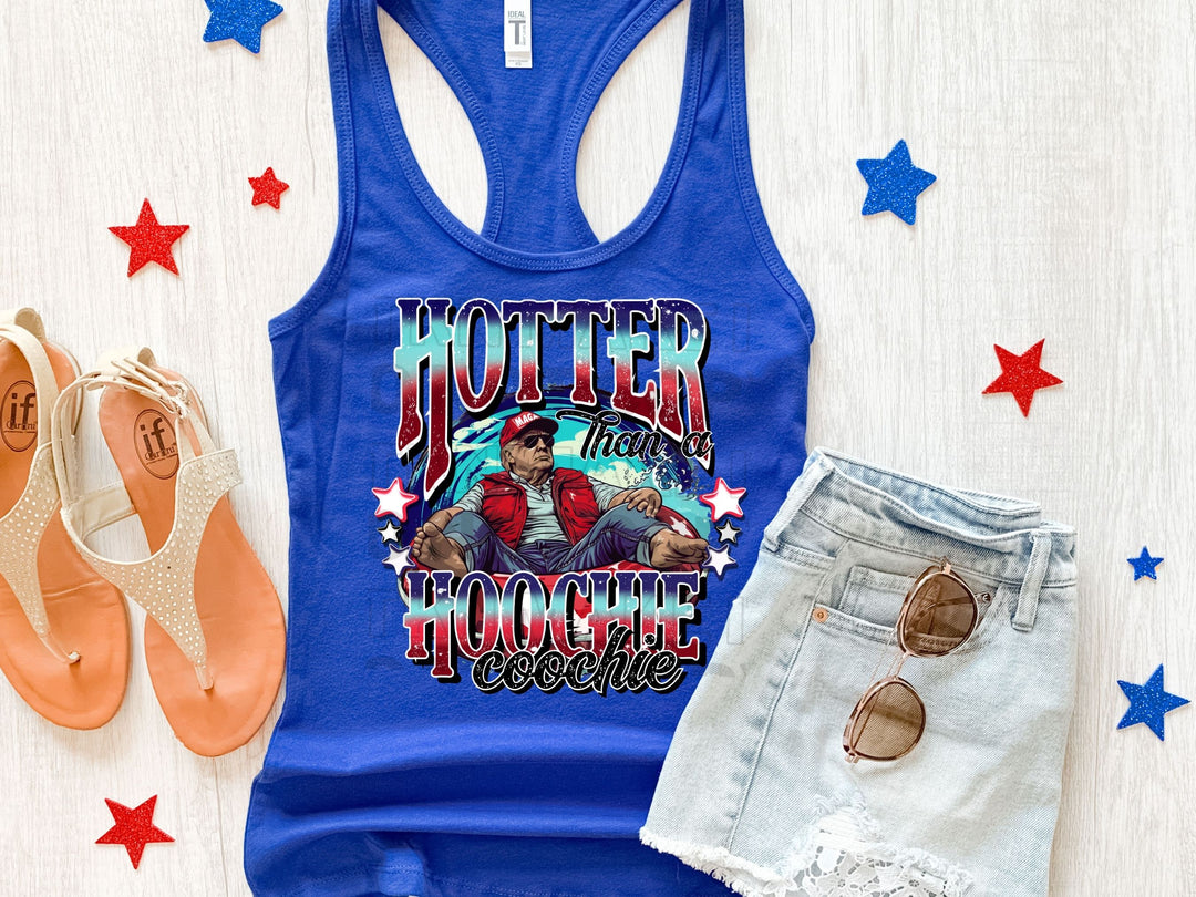 a blue tank top with a picture of a cowboy on it