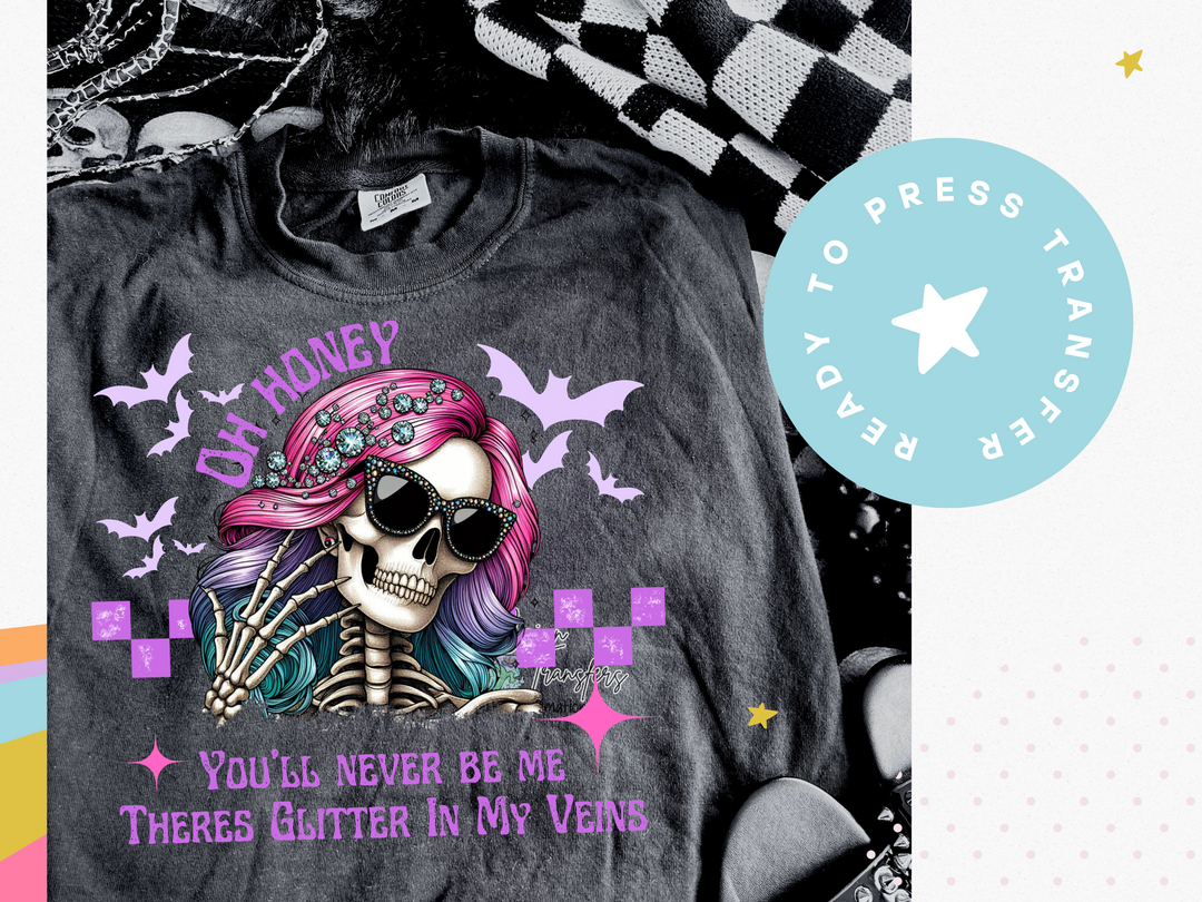 a t - shirt with a skeleton wearing a pink hair