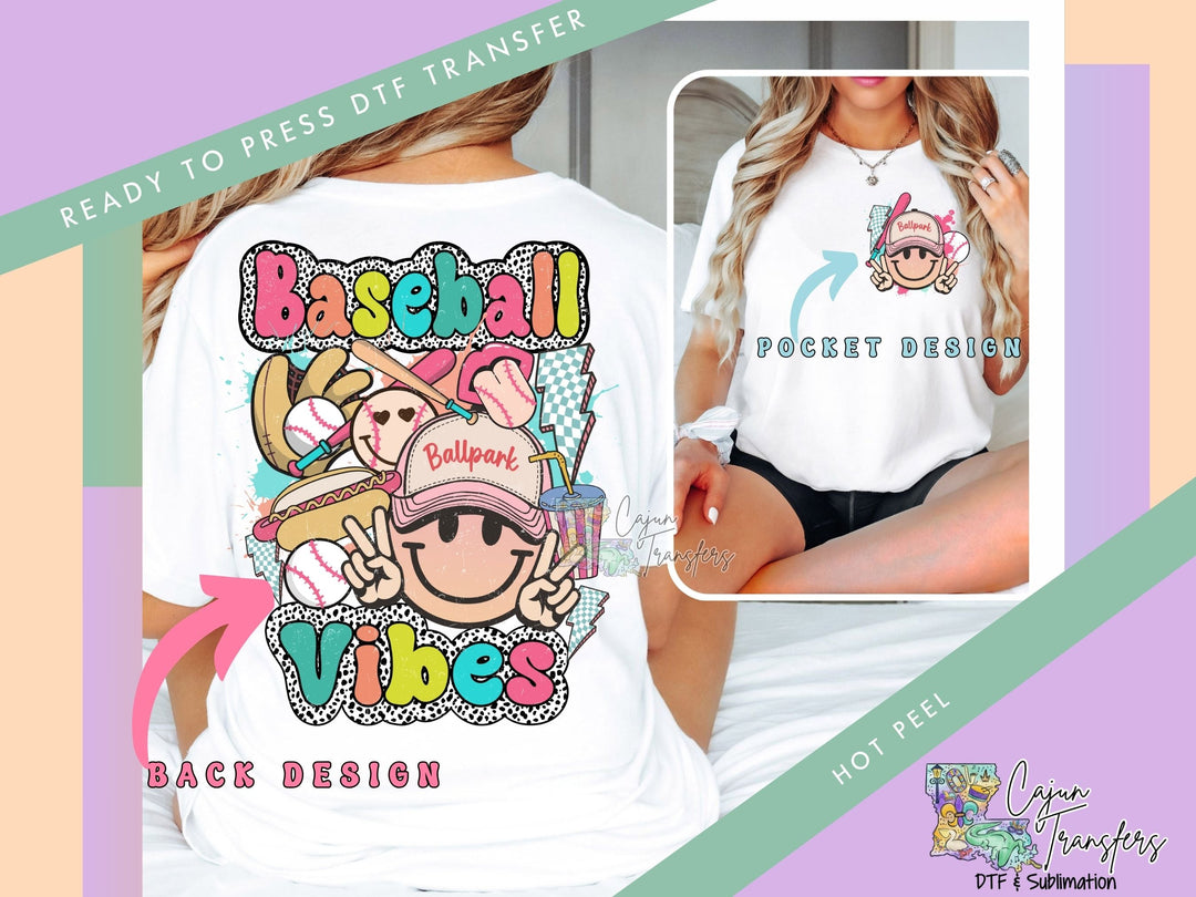 a woman wearing a baseball vibe shirt and shorts