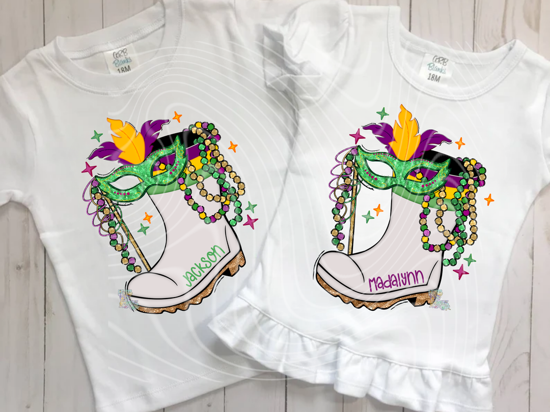 Personalized Name Mardi Gras Shrimp Boots