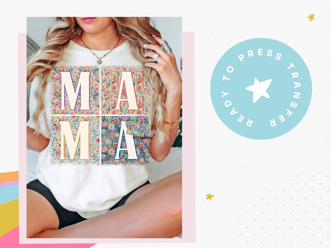 a woman wearing a white shirt with the word ma ma on it