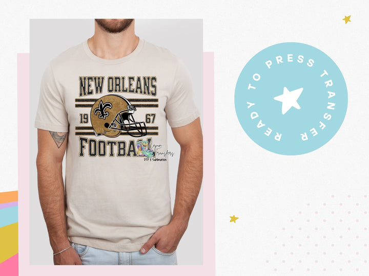 a man wearing a new orleans football t - shirt