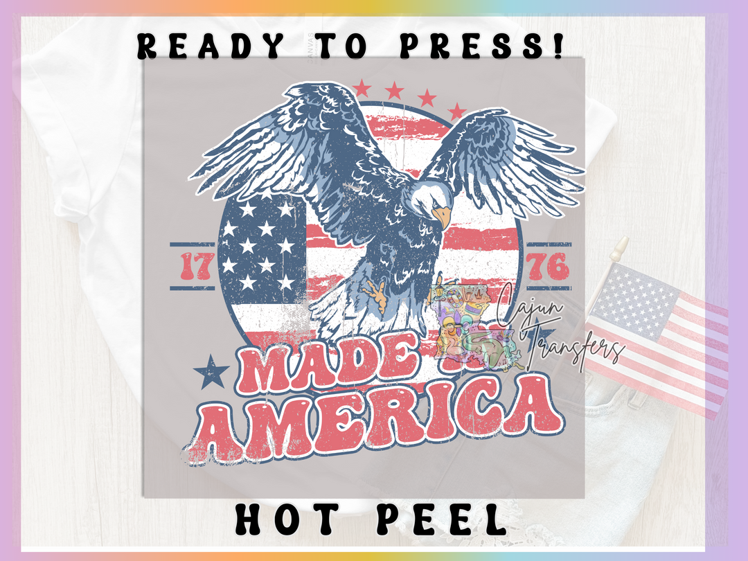 a t - shirt with the words made in america on it