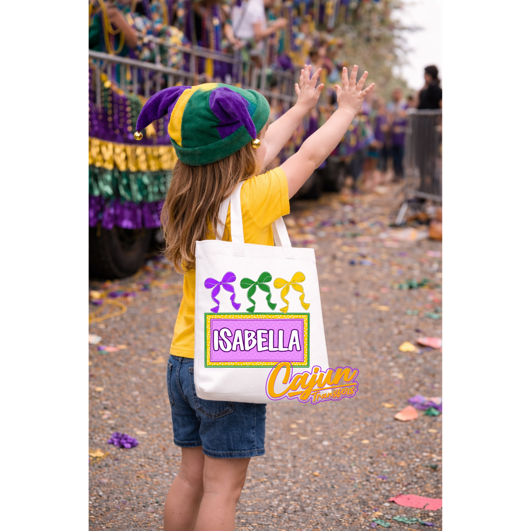 Personalized Mardi Gras Bows Bead Bag