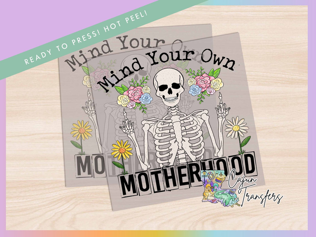 a card with a skeleton and flowers on it