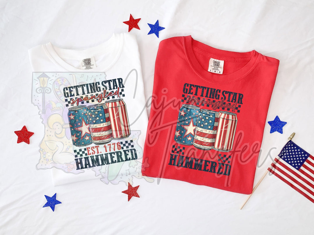 two t - shirts with american flags on them