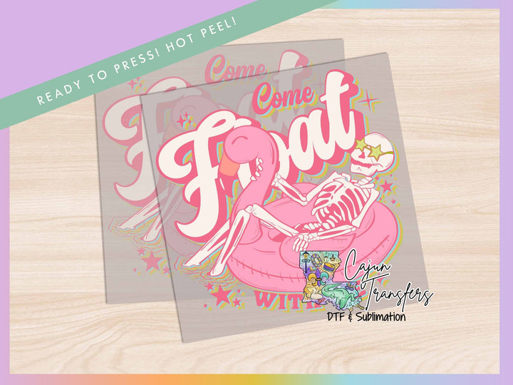 a picture of a pink flamingo with a skeleton on it