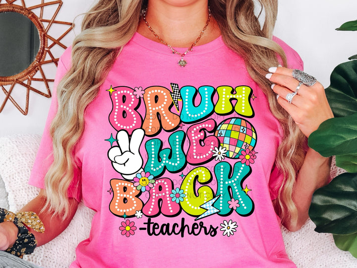 a woman wearing a pink shirt with the words rock'n'roll's