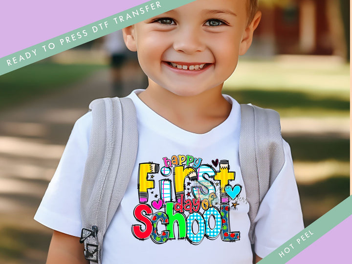 a young boy wearing a back pack and smiling