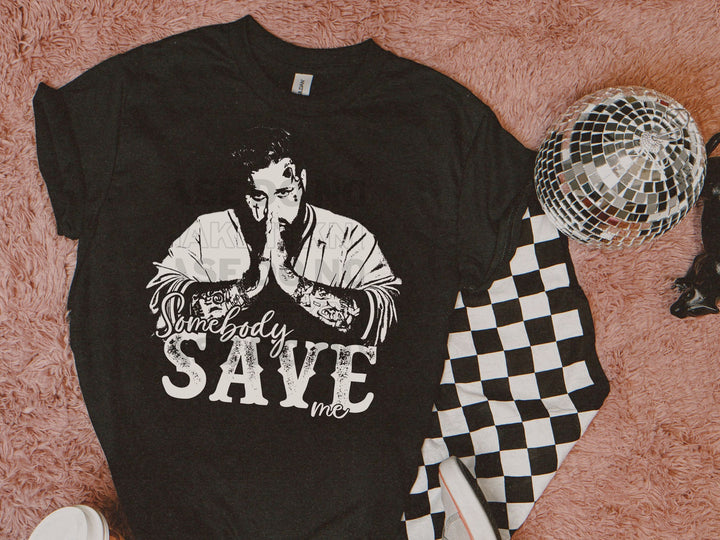 a black shirt with a picture of a man on it