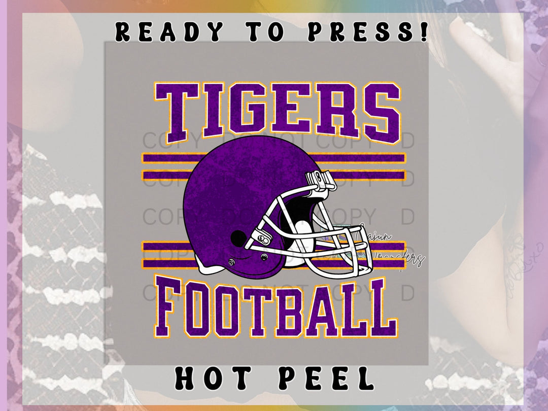 a football helmet with the words tigers football on it