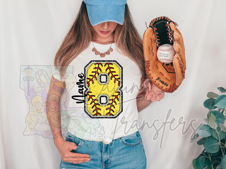 a young woman wearing a baseball glove and a t - shirt
