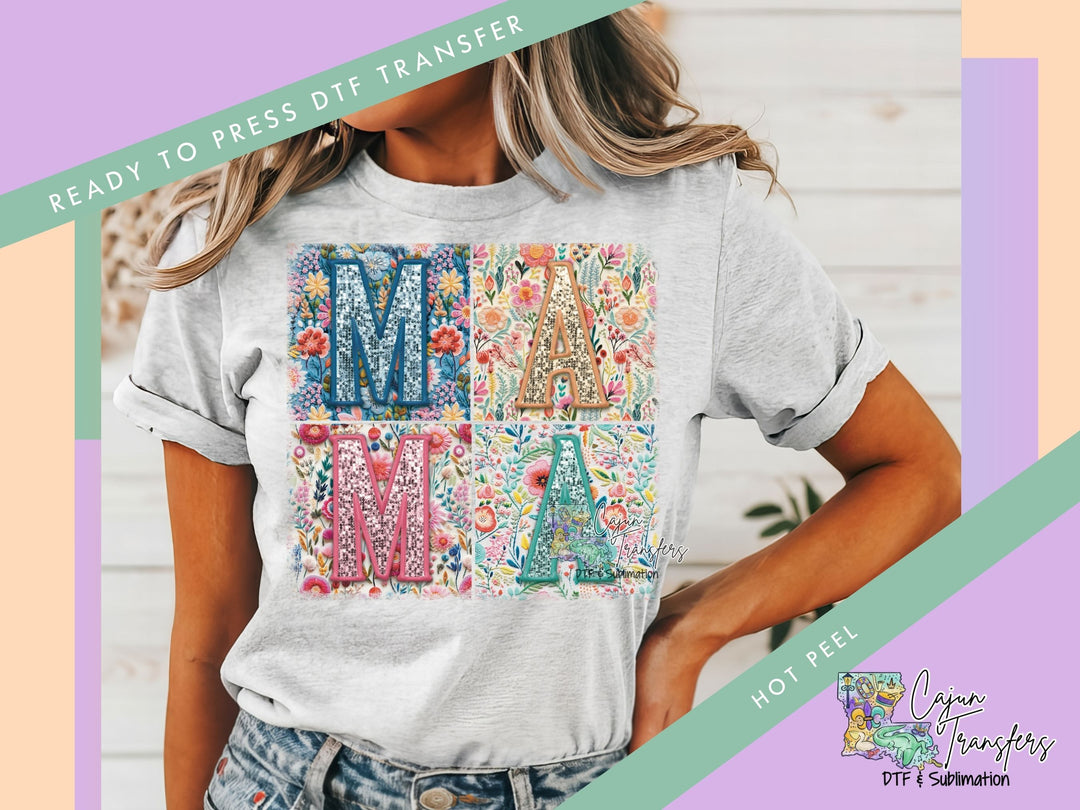 a woman wearing a t - shirt with the words mom on it