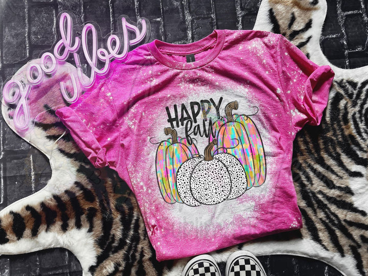a t - shirt that says happy fall with a pumpkin on it