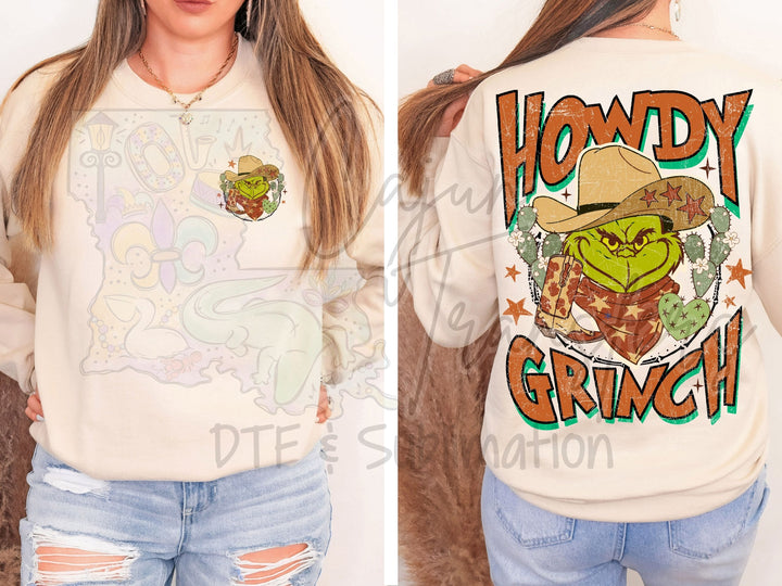 a woman wearing a sweatshirt with a grumpy grin on it