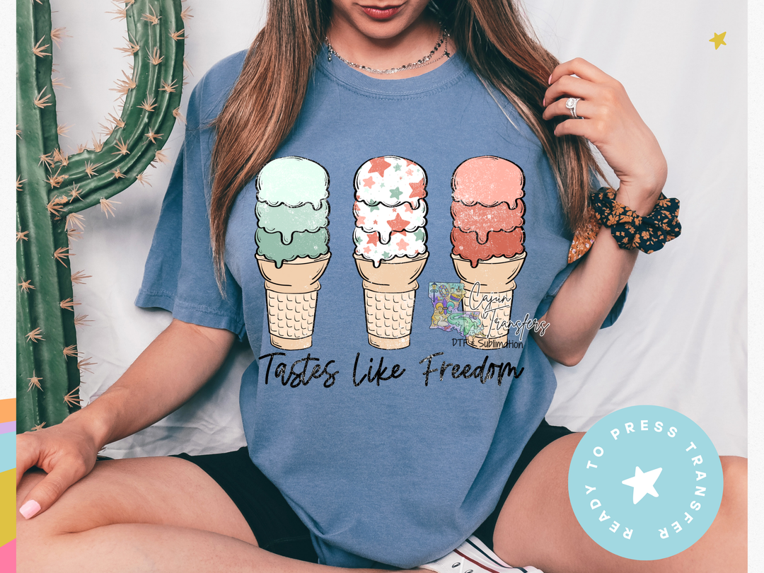 a woman wearing a t - shirt with three ice cream cones on it