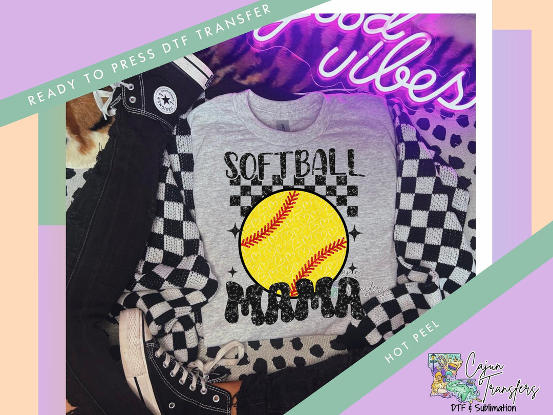 a picture of a softball shirt with the words softball mom on it