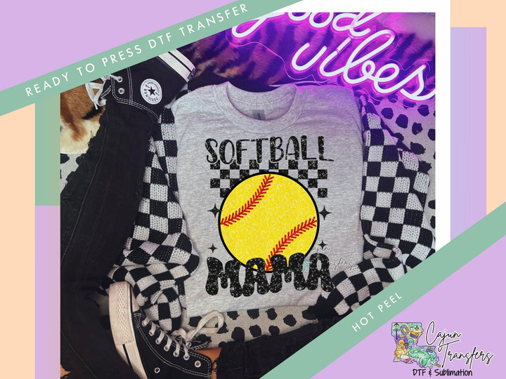 a picture of a softball shirt with the words softball mom on it
