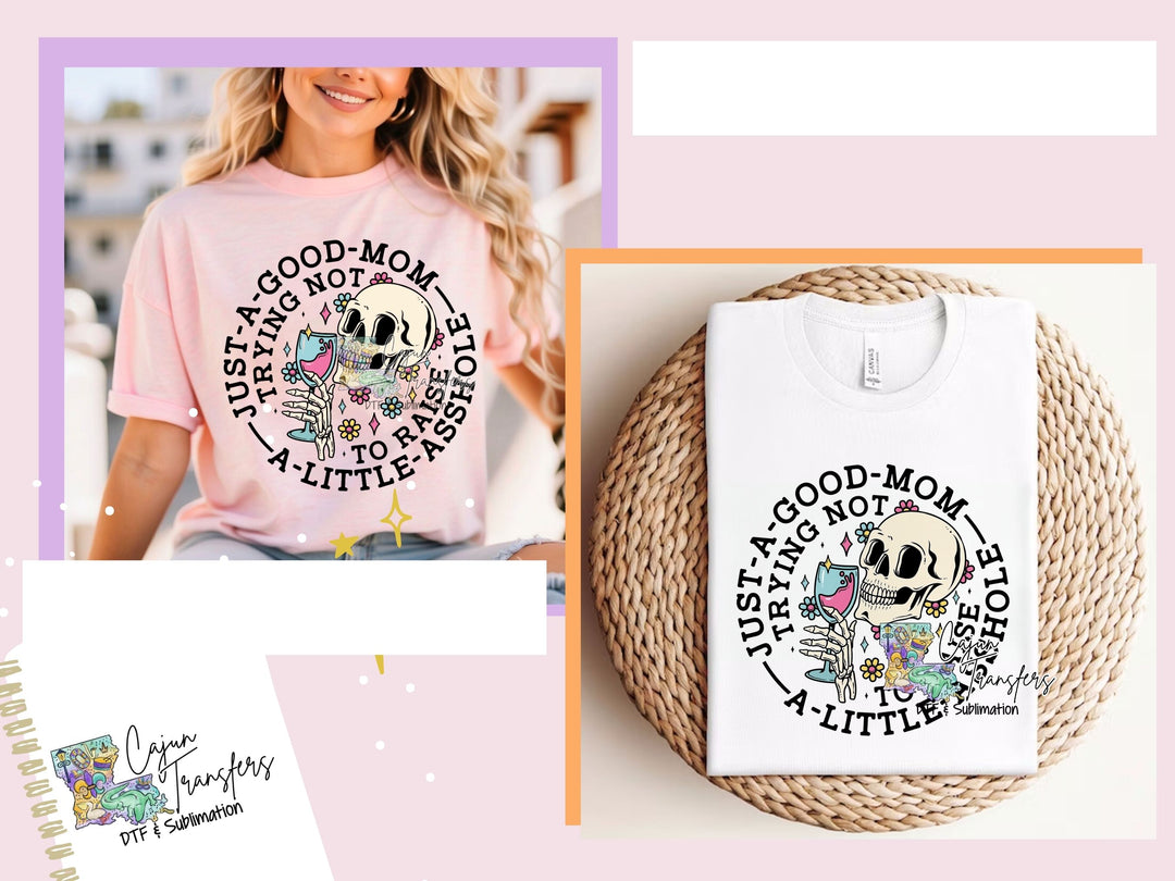 a woman wearing a pink shirt with a skull on it