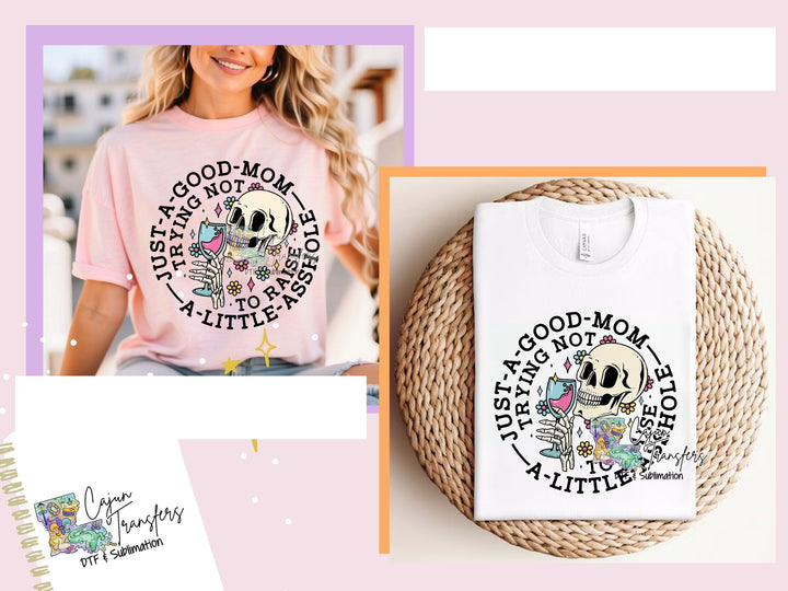 a woman wearing a pink shirt with a skull on it