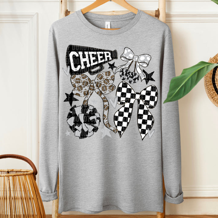 Cheer Football Bow Collage - Black & Silver