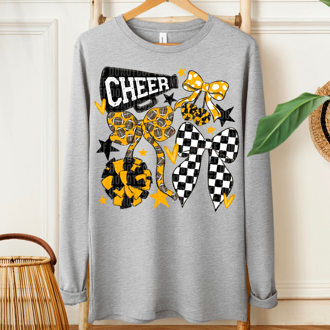 Cheer Football Bow Collage - Black & Yellow Gold