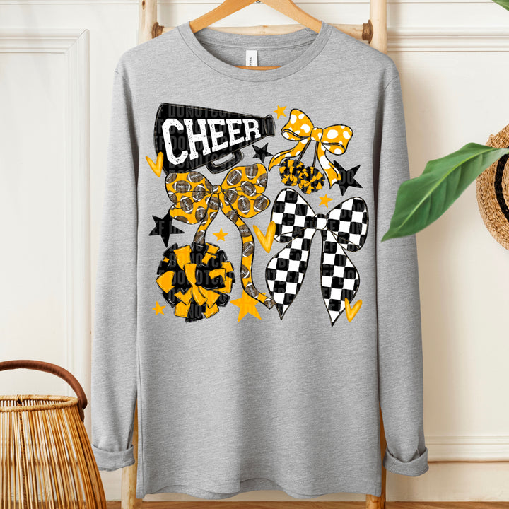 Cheer Football Bow Collage - Black & Yellow Gold