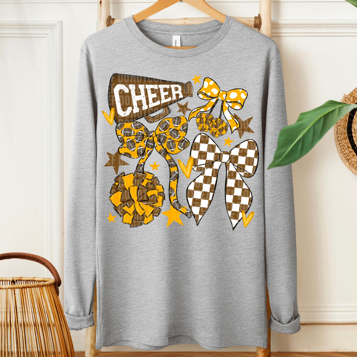 Cheer Football Bow Collage - Brown & Yellow Gold
