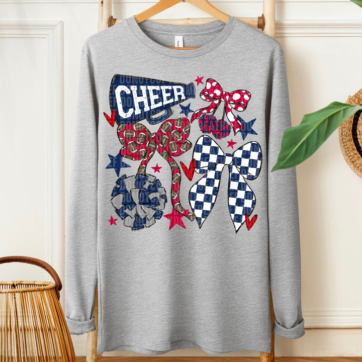 Cheer Football Bow Collage - Red & Navy Blue