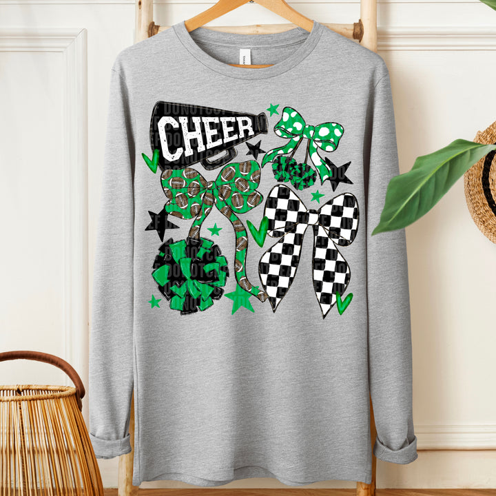 Cheer Football Bow Collage - Kelly Green & Black