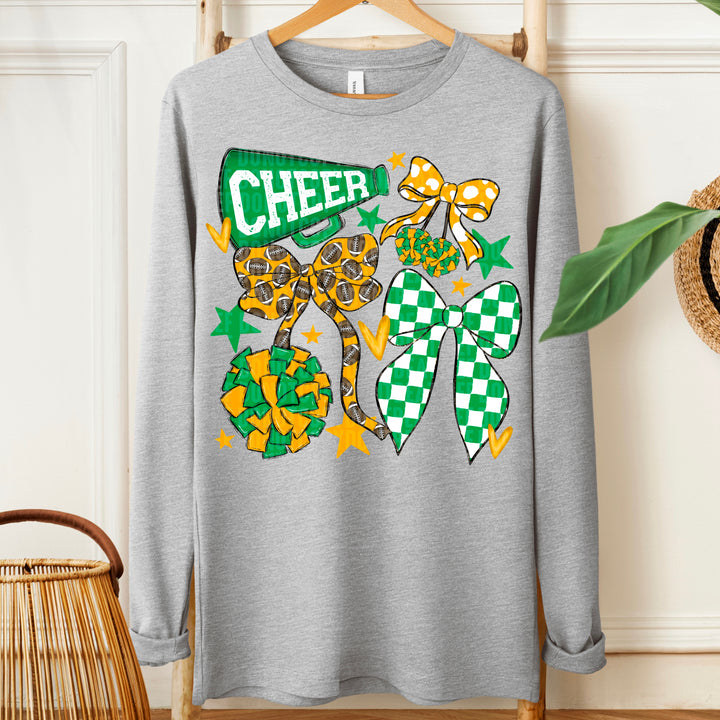 Cheer Football Bow Collage - Kelly Green & Yellow Gold